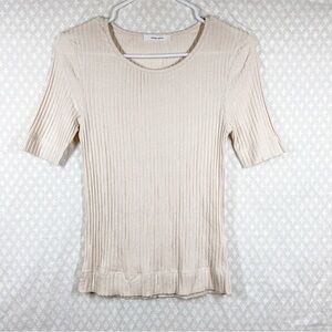 Jeana‎ Sohn Cream Ribbed Pima Cotton Top